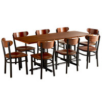 Ensembles de restaurant Tables à manger rectangulaires de café en bois de teck antique 8 chaises de style boomerang modernes