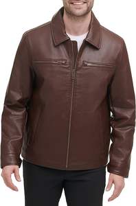 Chaqueta de bombardero de cuero marrón para hombre Abrigo de invierno de calidad con cuello levantado Mejor precio Venta en línea - Product Image 5
