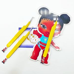 Pinces à cils doubles de précision de couleur personnalisée, antistatiques, en acier inoxydable, personnalisées, Bratty Girl Lash Tile - Product Image 6