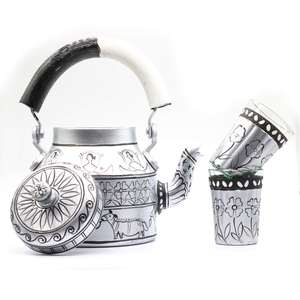 Ensemble de bouilloire à thé moderne en métal peint à la main 9 pièces écologique durable décoration de la maison artisanat indien - Product Image 3