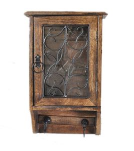 High Quality Wall-Mounted Bamboo Key Lock Box Stand with <b>Decorative</b> Hooks for Home Storage and Letter Organizer - Product Image 5