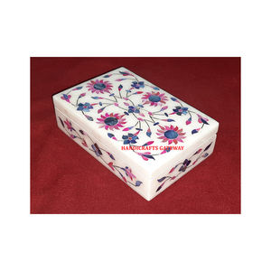 Mezcla de mármol blanco puro de alta calidad, diseño de incrustaciones de flores de nácar, caja de regalo de joyería de forma Rectangular PARA EL Festival de Ramadán - Product Image 1
