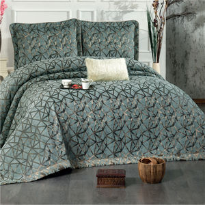 Ensemble de couvre-lit Guzide ELIZ 4 pièces classique turquoise 100% chenille tissé à rayures teintées, lavable, anti-acariens, taille King Size, pour la maison - Product Image 1