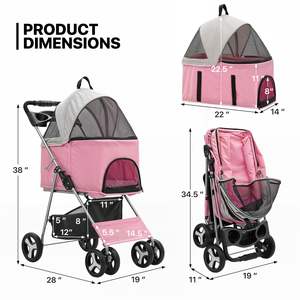 TH-PPS-395 Luxury Four Wheel Pet <b>Stroller</b> with Waterproof Canopy Smooth Wheels and Cup Holder - Product Image 2