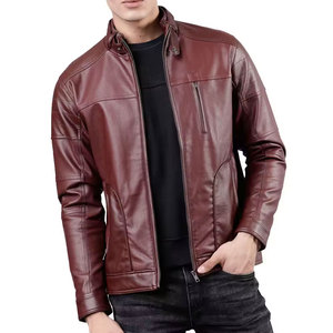 <b>Men's</b> Genuine <b>Leather</b> Winter <b>Jacket</b> Breathable Stand Collar Zipper Closure Waterproof Custom Color Block Design - Product Image 1