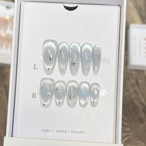 ยาทาเล็บอะคริลิคทรงวงรีทรงยาวพร้อมชิมเมอร์สีฟ้าอ่อนๆเปล่งประกายสไตล์มูนเลคฝุ่นสำหรับนิ้ว - Product Image 3