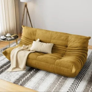 Sofá de PUF plegable de tela con mechones compacto, convenientemente empaquetado para un uso fácil - Product Image 1