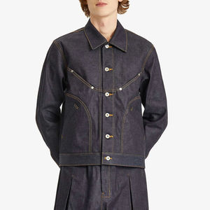 Veste en jean pour homme sur mesure du fabricant, col rabattu, 100% coton, imperméable, coupe-vent, logo frontal, style vintage pour l'hiver - Product Image 2