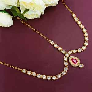 Color blanco y rosa Kundan diamante tradicional indio diseñado Mangtika para novia - Product Image 2