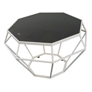 Contemporary Tempered Glass Diamond <b>Sofa</b> <b>Table</b> with White Frame and Black Tempered Glass Top - Product Image 1