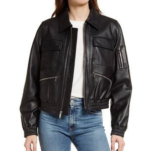 Veste en cuir véritable pour hommes et femmes, 100% cuir de mouton avec fermeture éclair brillante, vestes en cuir de moto de haute qualité pour femmes - Product Image 4