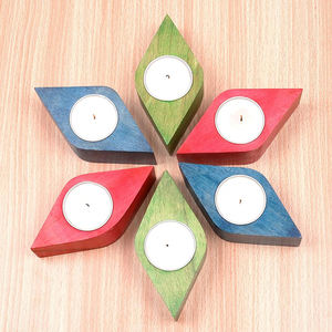 เชิงเทียนไม้สำหรับตกแต่งบ้านพร้อมที่วางเทียนหอมสำหรับชงชาและเทียนคริสต์มาสแพ็ค6ชิ้น - Product Image 4