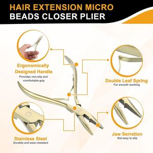 Kit de Herramientas de Extensión de Cabello OBEXA, Alicates de Acero Inoxidable para Cerrar y Remover Micro Anillos, Juego de Alicates con Agarre Dorado - Product Image 2