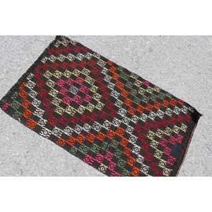 Alfombra Vintage de 2x3.5 pies, Alfombra Turca Kilim, Alfombra Roja Ikat de Lana - Product Image 4