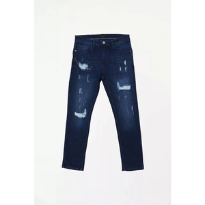 Jeans Denim Bleu Foncé à Fermeture Éclair pour Homme Style High Street Coupe Droite Slim Design Taille Moyenne Tissu Tissé de Réparation Imperméable - Product Image 5