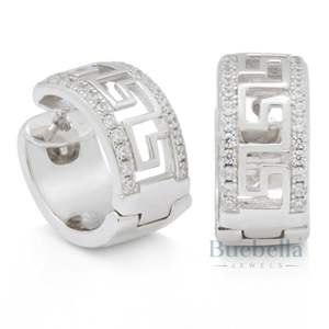 Pendientes de diamantes de lujo para hombre, oro blanco, Plata de Ley 925, aro de llave griega ostentoso helado, joyería de moda chispeante - Product Image 1