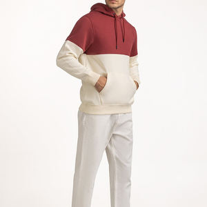 เสื้อฮู้ดผ้าฟลีซผ้าฝ้าย100% ทูโทนเนื้อนุ่มพร้อมเสื้อสีน้ำตาลแดงและตัวล่างสีครีมมีฮู้ดเชือกรูดและสวมใส่สบายสำหรับใส่สบาย - Product Image 5