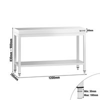 Table de centre commerciale en acier inoxydable PREMIUM - 1200x700mm - avec étagère inférieure - avec renforts croisés