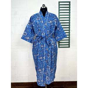 Boho Cotton <b>Kimono</b> Hand-Printed Floral Butterfly Pattern Lightweight Indian House Robe for <b>Beach</b> Vacation ODM Supply - Product Image 1