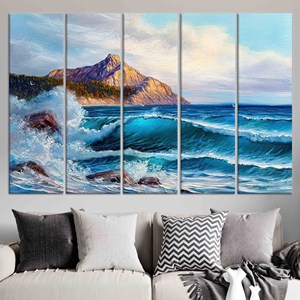 Toile imprimée : vue sur la montagne côtière - Décoration murale moderne, lot de 5 toiles - Product Image 1