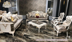 Juego de Sofás de Madera de Teca Tallada a Mano de Estilo Francés Moderno, Muebles de Sala de Estar Ultra Lujosos - Product Image 3