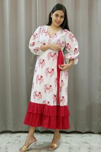 2025 estampado Floral de punto 100% algodón Abaya mujeres cintura Natural ecológico hasta el suelo vestidos casuales ropa de calle gótica - Product Image 3