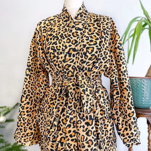 Bata de Casa de algodón con estampado de bloques para hombre, Kimono, arena, Beige, negro, naranja, guepardo, leopardo, rayas, hasta el suelo, Animal peculiar bohemio - Product Image 1