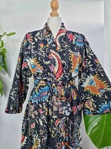 100% algodón étnico hermosa flor impresa hecha a mano Kantha Kimono bata ropa de dormir bata ropa de playa para mujeres al por mayor - Product Image 2