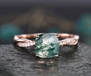 Natural <b>Moss</b> <b>Agate</b> Stone Unique Design 925 Sterling Silver Women Wedding Band Engagement <b>Ring</b> Fine Jewelry - Product Image 1