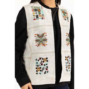 Gilet brodé Karandi pour femme IPS-55211 – Vêtement d'extérieur polyvalent pour printemps, été, hiver – Court, en jean, coton tissé, style vintage - Product Image 3