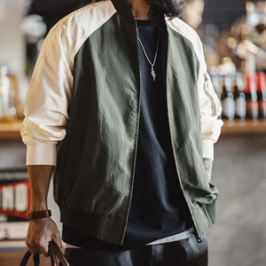 แจ็คเก็ตวาร์ซิตี้ผ้าแคนวาสสีตัดกันสไตล์วินเทจ มีซิปและกระเป๋าแบบปกติ เหมาะสำหรับใส่เล่นเบสบอล  ลำลองสำหรับผู้ชาย  เสื้อคลุมฤดูหนาว ระบายอากาศได้ดี - Product Image 2