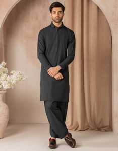 Service OEM ODM, costume pour homme, shalwar kameez uni de couleur marron, style afghan pathani pakistanais, 2 pièces, coupe classique, vêtements musulmans - Product Image 2