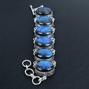 Bracelet à breloques en argent sterling avec labradorite bleue, bijoux en pierres précieuses faits à la main, cadeau élégant et luxueux pour femmes - Product Image 2