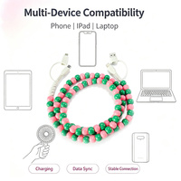 Câble de données USB 4-en-1 Macaron bicolore avec perles décoratives, cordon de charge pour téléphone, ornement pastel