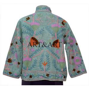 Manteau bomber en coton pour femme, style nouveau, court, matelassé, tricoté, floral, fait main, broderie Suzani - Product Image 5