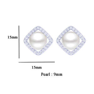 Clara Boucles d'oreilles clous en argent sterling 925 avec perles véritables, style vintage, serti clos, motif géométrique, or rose, cadeau pour femmes et jeunes filles - Product Image 3