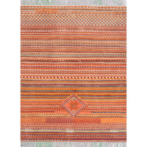 Manchaha Geometric Pattern Hand Knotted Wool & Bamboo <b>Silk</b> Rug <b>Red</b> & Orange-For Home Use Les-2267 - Product Image 1