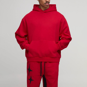 Pull lourd de qualité supérieure Survêtement streetwear rouge uni avec strass Logo imprimé personnalisé Design Winter Boxy Fit - Product Image 3