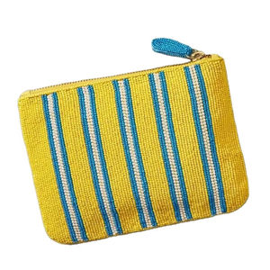 Belle pochette à monnaie brodée à la main en perles jaunes bleues blanches Choix de couleur personnalisable pour l'artisanat de couture au point de croix - Product Image 1