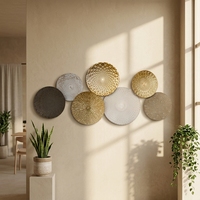 Ensemble d'art mural rond en métal Mandala Bohème, disques texturés or, blanc et gris, sculpture murale suspendue, décoration murale moderne pour la maison