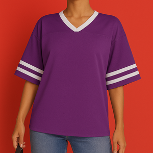 Jersey de mangas a rayas con cuello en V profundo estampado bajo demanda para mujer estilo Vintage High Street Fashion Ringer camisas de gran tamaño Top - Product Image 1