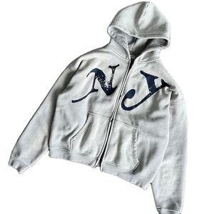 Sudadera con Capucha Personalizada de Estilo Vintage con Cremallera Completa para Hombre, Sudadera Retro Holgada con Efecto Desgastado, Estilo Urbano, Lavado Ácido, Gruesa - Product Image 1