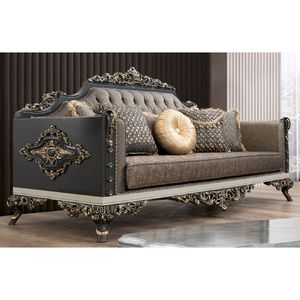 أريكة فيكتورية منحوتة بشكل فيكتوري فاخر لغرفة المعيشة أريكة مصنوعة يدويًا من القماش 3 مقاعد - Product Image 1