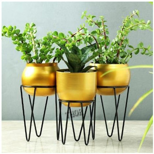 Maceta con acabados dorados sin planta, juego de 3 macetas personalizadas con logotipo para jardinería interior y exterior - Product Image 3