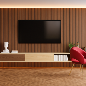 Panel de pared estriado de PVC moderno Premium listo para la venta al por menor con características impermeables e ignífugas para pantallas POP Escaleras y almacenes - Product Image 1