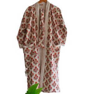 Cotton Handmade Kantha Quilt <b>Jacket</b> Hand Block Print Cotton Kantha <b>Kimono</b> Beach Wear,Hand Stitch Kantha Robe Long Bath Robe Gown - Product Image 1