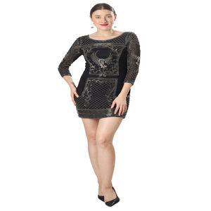 Robe de soirée courte haut de gamme pour femmes |   Robe de créateur entièrement brodée et ornée de perles noires pour les mariages et les événements sur le tapis rouge - Product Image 1