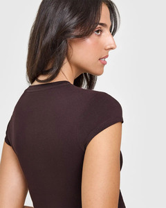 เสื้อยืดผ้าฝ้าย100% พลัมสีน้ำตาลคุณภาพพรีเมี่ยมสำหรับผู้หญิงเสื้อยืดออกกำลังกายในยิมแบบลำลองน้ำหนักเบาระบายอากาศมีสไตล์ - Product Image 4