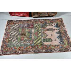 Tapis turc, tapis d'appoint 3,3x5,3 pieds, tapis vintage en laine à imprimé animal bleu - Product Image 2