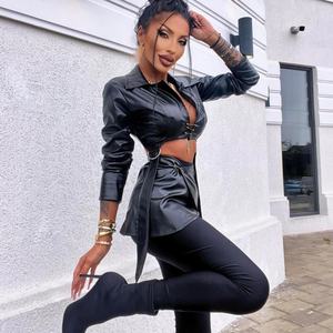 Nouvelle veste en cuir PU pour femmes et filles, style motard, printemps automne, manches longues, décontractée, slim, couleur unie, fermeture éclair, veste décontractée - Product Image 1